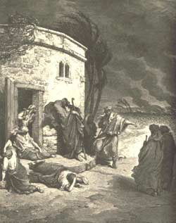 ''Bad News Reaches Job'' - an engraving by Gustave Doré